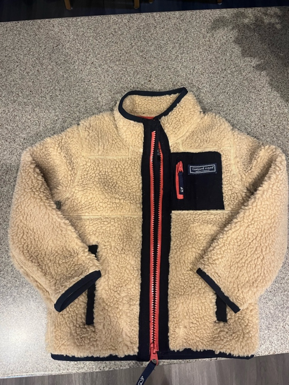 Vineyard Vines Navy Jacket with Cream Sherpa and Coral Trim